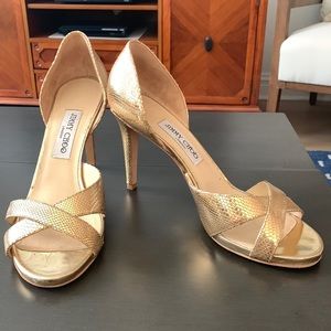 Lightly used Jimmy Choo gold stilettos size 40 1/2